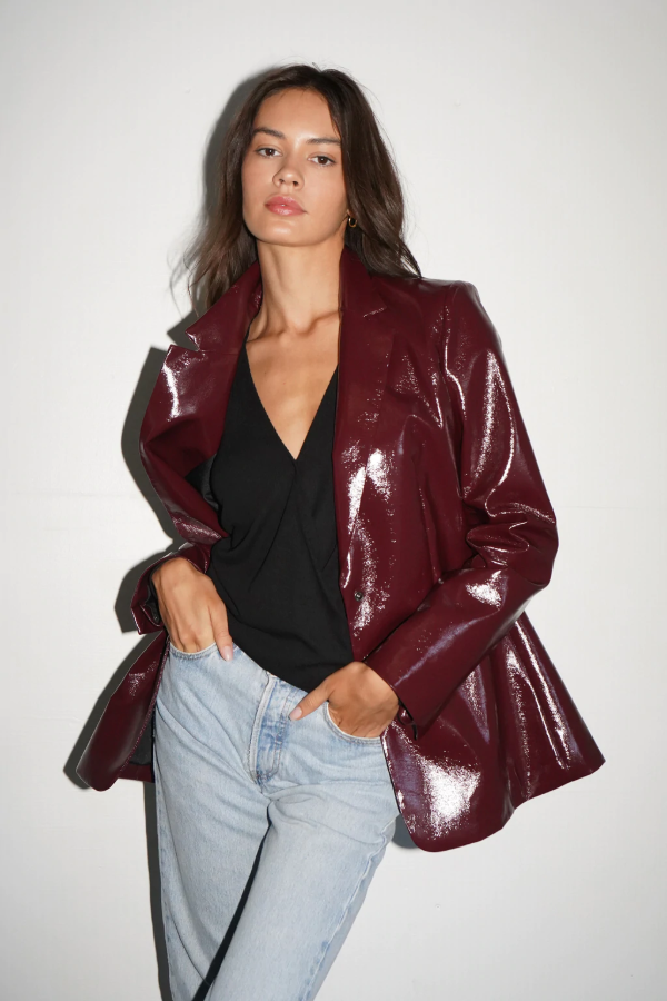Crinkle Faux Patent Jacket